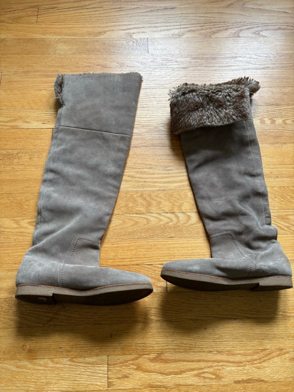 Sam Edelman Over-the-Knee Faux Suede Boots with Fur Cuff in Taupe